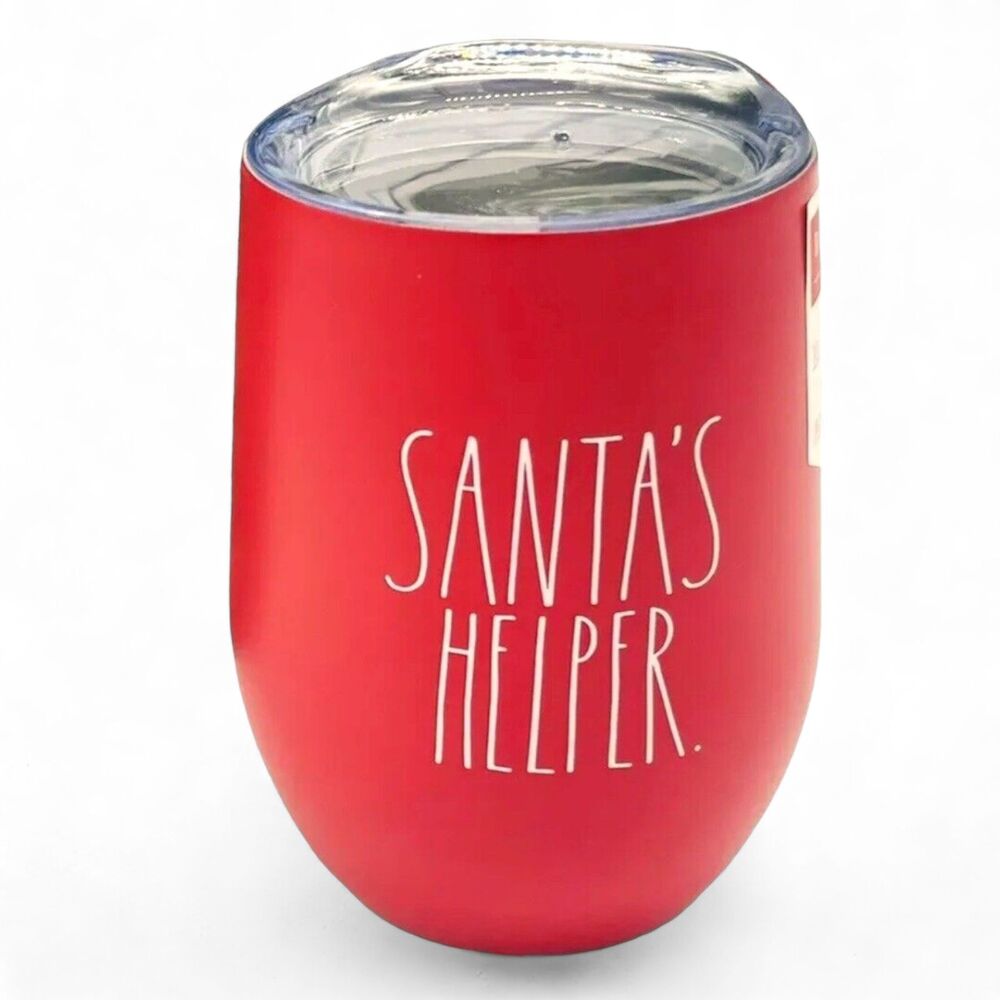 Rae Dunn SANTAS HELPER LL Insulated Wine Glass Mug Red Christmas 12oz New 2021